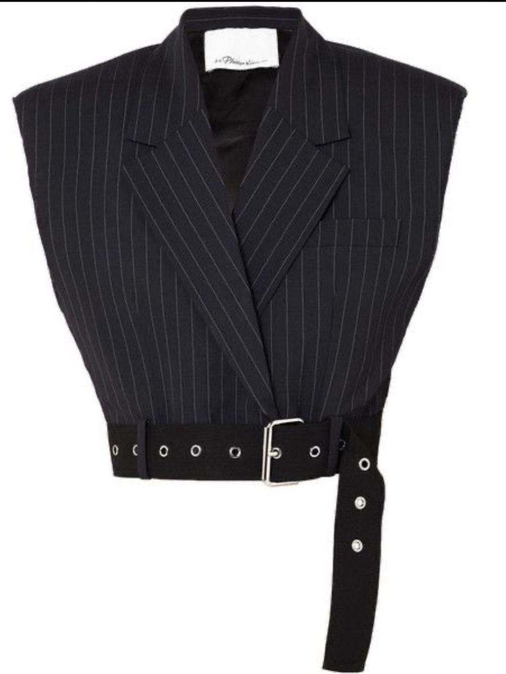 3.1 Phillip Lim Navy Pinstripe Cropped Vest with Belt